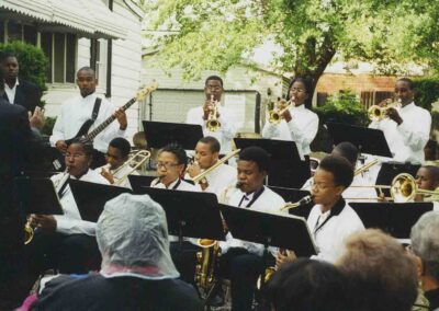 Jason Brown conducts youth jazz band at Miles Davis family home